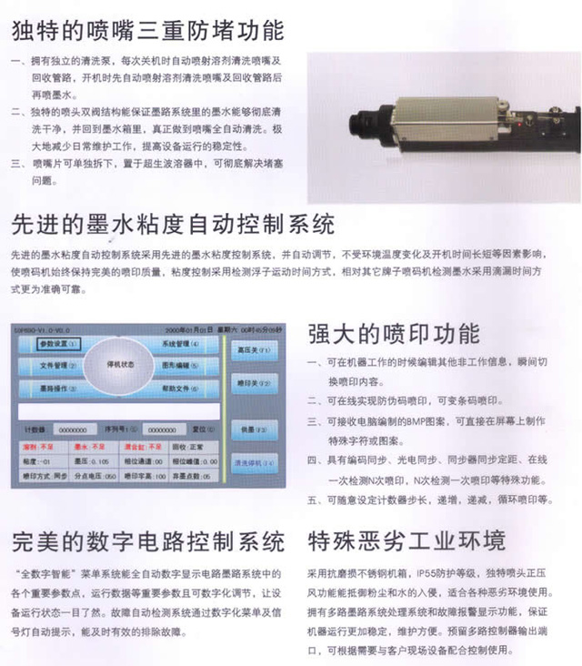 申甌SOP690系列噴碼機獨特的噴嘴三重防堵功能